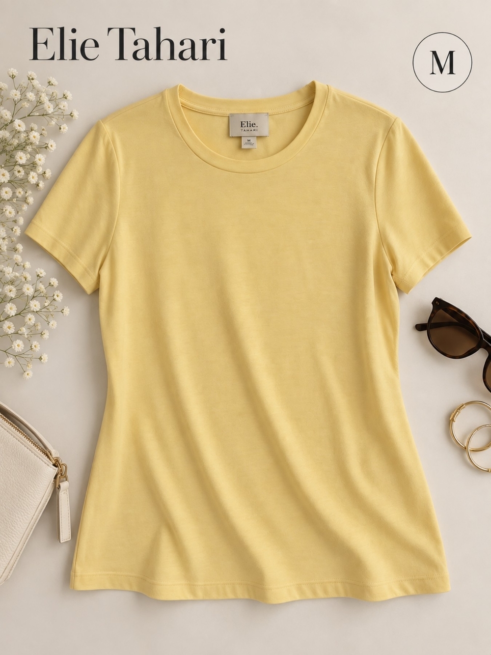 EUC Elie Tahari Classic Short Sleeve Lightweight Tee - Yellow, Size M